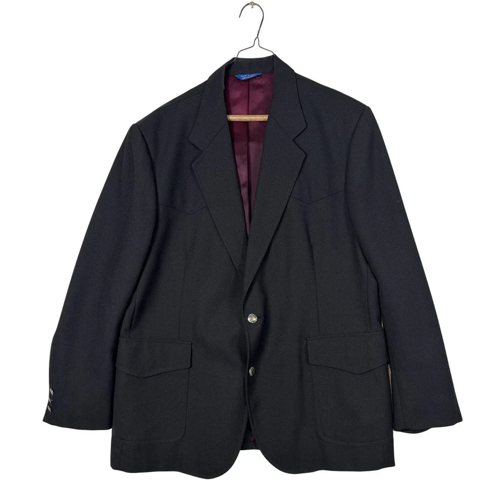 Pendleton Western Blazer Mens  Black Wool Blend Silver Button Cowboy Jacket USA